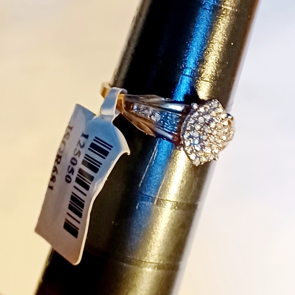 Cluster Round Cut Natural Diamond Accent Solid 925 Sterling Silver Gold-Tone